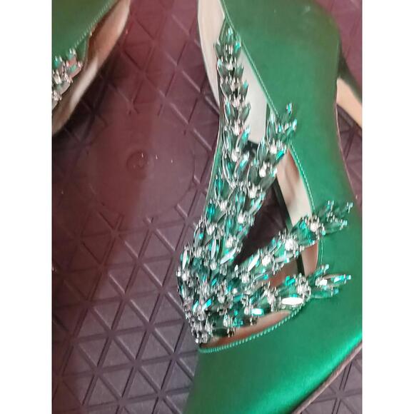 EUGENE RICONNEAUS GREEN SATIN/LEATHER STUDDED LEAF heels shoes ART Size 38 $1260 - Picture 8 of 14